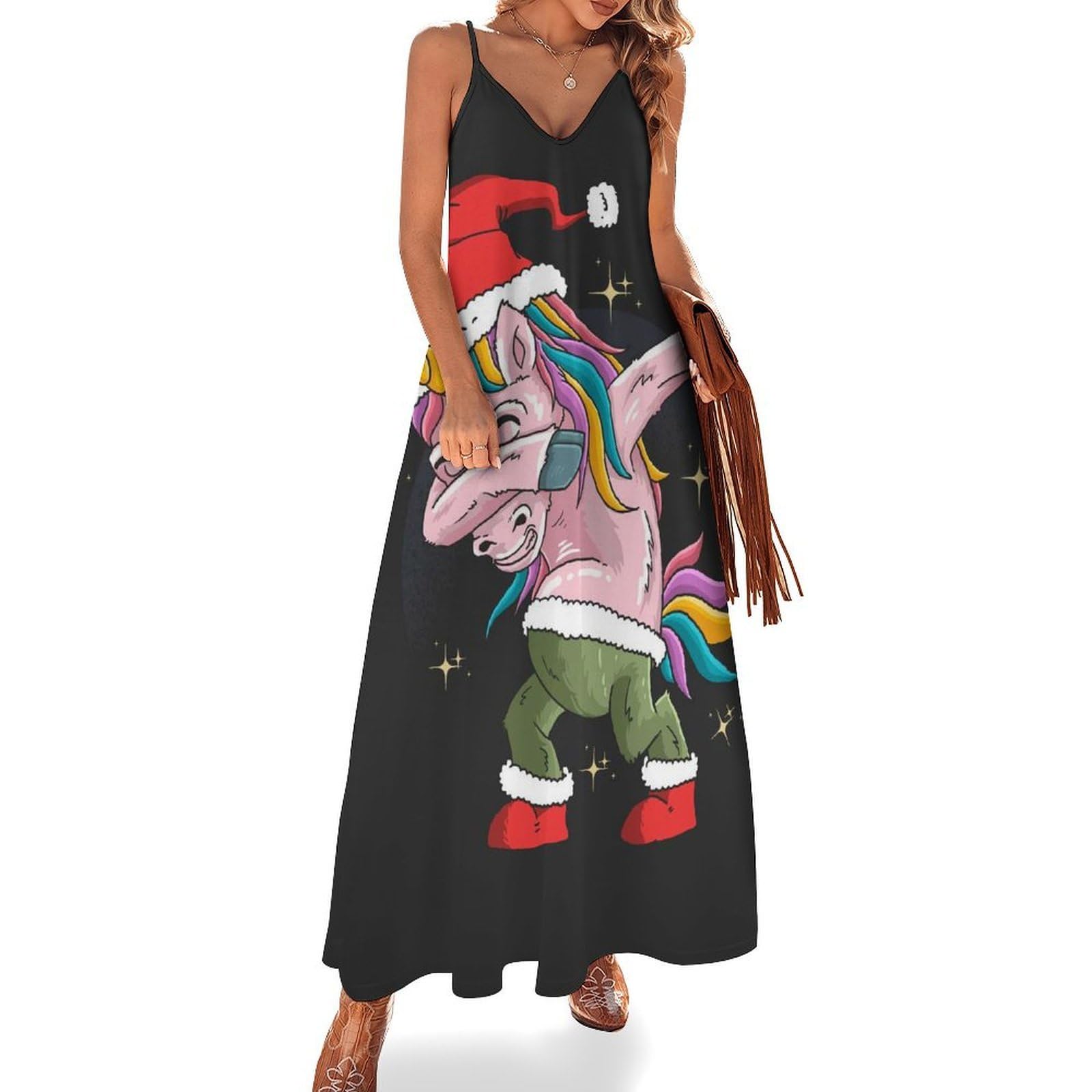 Robe Maxi Licorne Hip-Hop Imprimé Original sans Manches d'Été - 7
