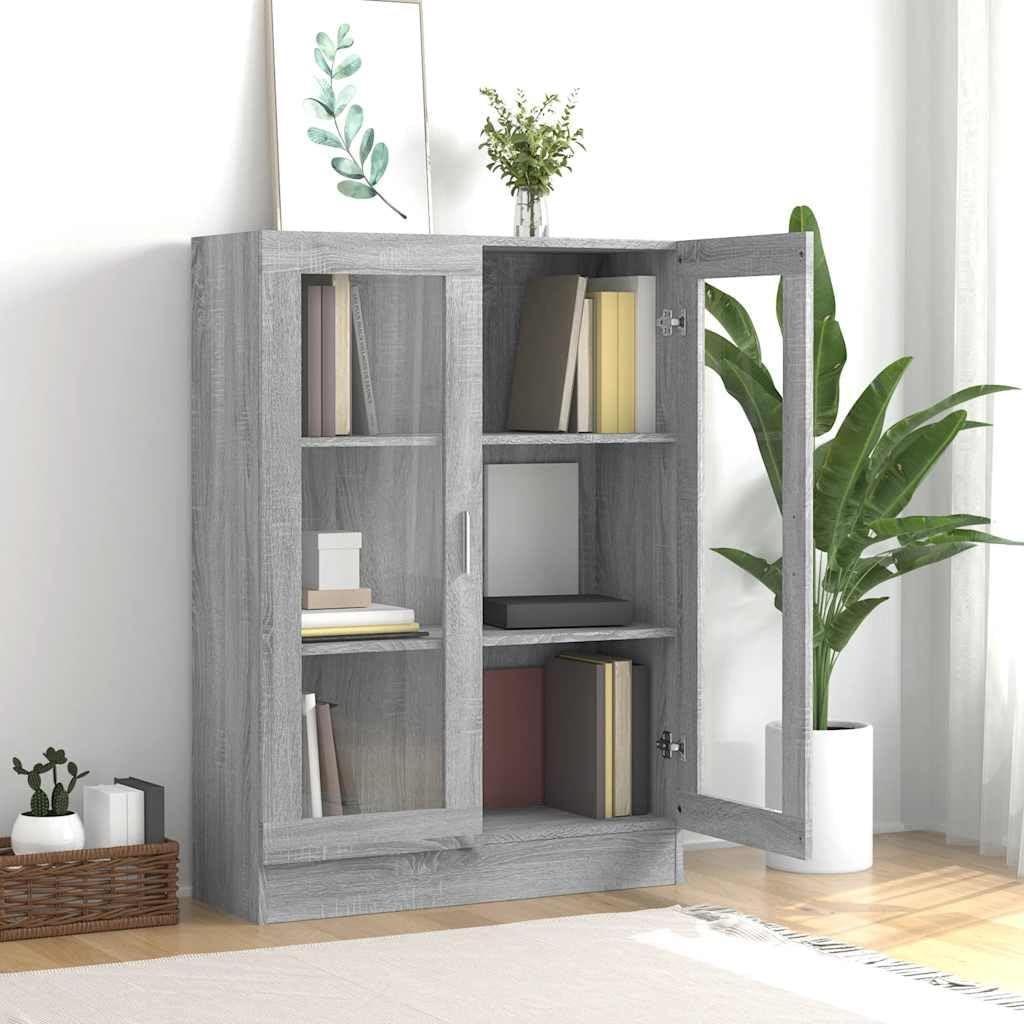 Szafa z witryny Sonoma szara, 82,5 x 30,5 x 115 cm, materiał drewnopochodny z 3 półkami i szklanymi drzwiami, do salonu, gabinetu, korytarza, pokoju dziecięcego, biblioteki, miejsca do