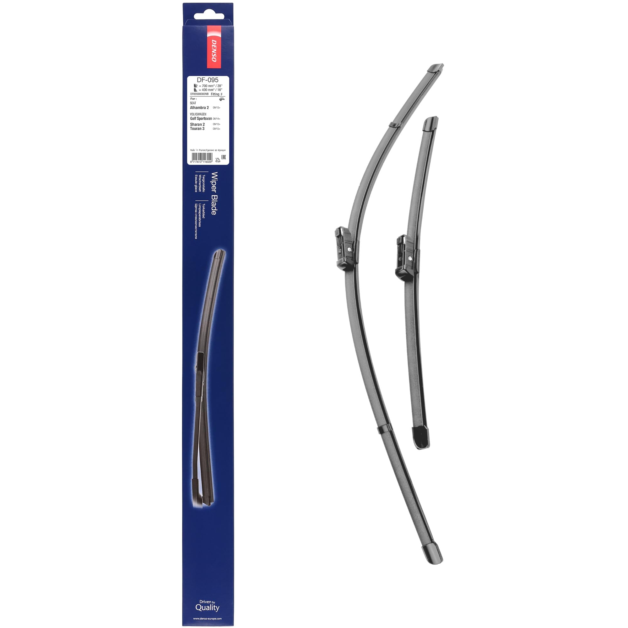 Denso Flachwischer-Set Df-095 (700/400 Mm, Linkslenker): Zwei Leise, Langlebige Wischer Mit Aerodynamischem Design. Oem-Qualität, Breite Kompatibilität, 2 Jahre Garantie
