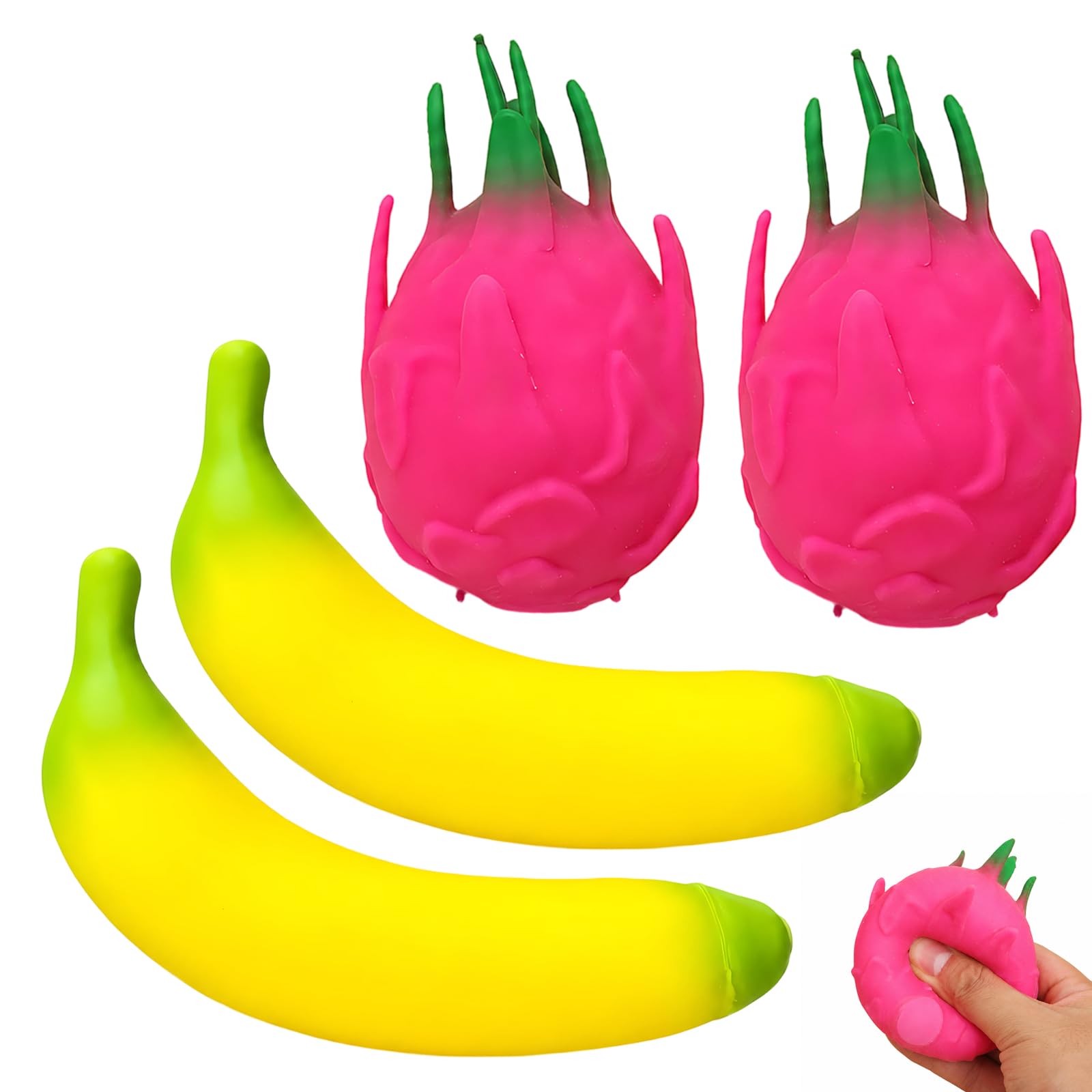 JBLJDWD 4PCS Fruit Squeeze, Banana Squeeze, Fruit Squeeze, Fidget Tools for Office Workers, for Commuting and Meditation, Banana and Dragon Fruit Design