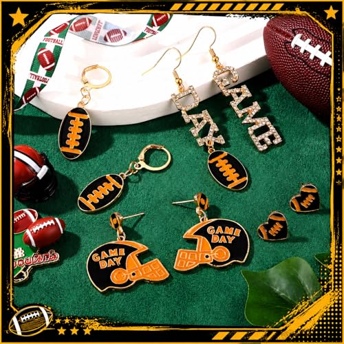 Image of Liliaafar 4 Pairs Game Day Football Earrings for Women | Football Mom Sports Game Day Charm Accessories for Outfits Shirts Set Fall Sport Jewelry Cute Sport Stud Football Sport Fans