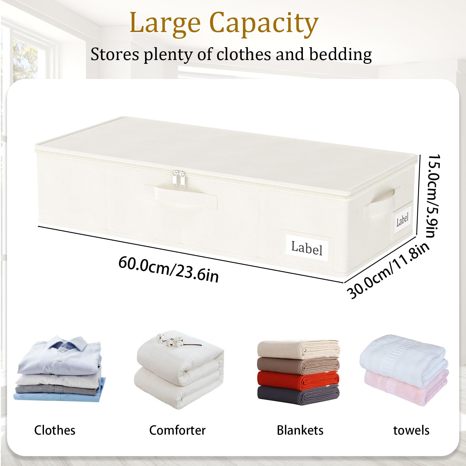 2 Contenitori Sottoletto Pieghevoli | 80x40x15cm, Beige | Per Vestiti, Coperte | Con Maniglie - Foto 5