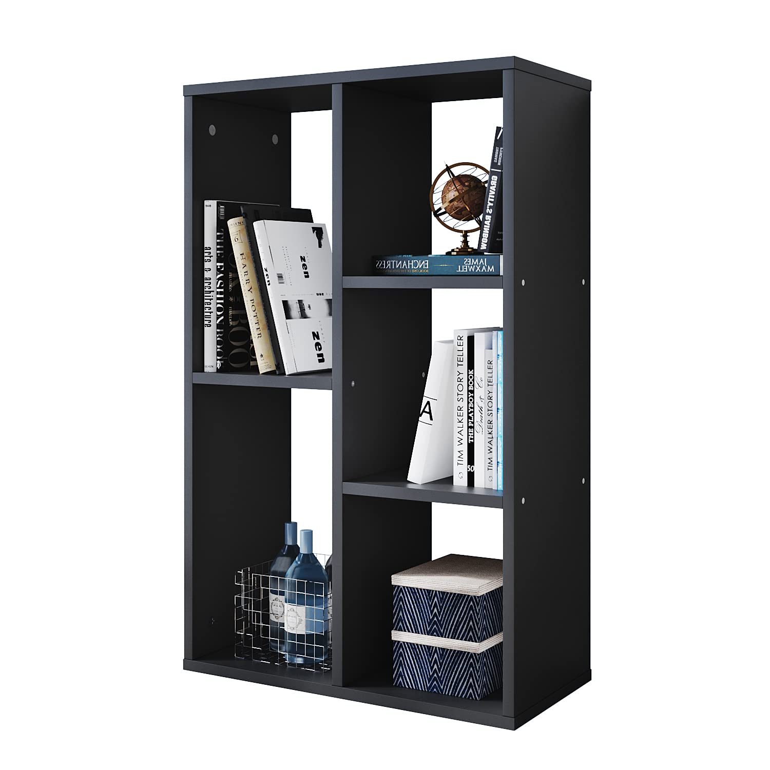 ELEGANT Wooden Display Shelves Freestanding Bookcase with 5 Storage Units Black Bookshelf for Living Room Office Bedroom Study Room