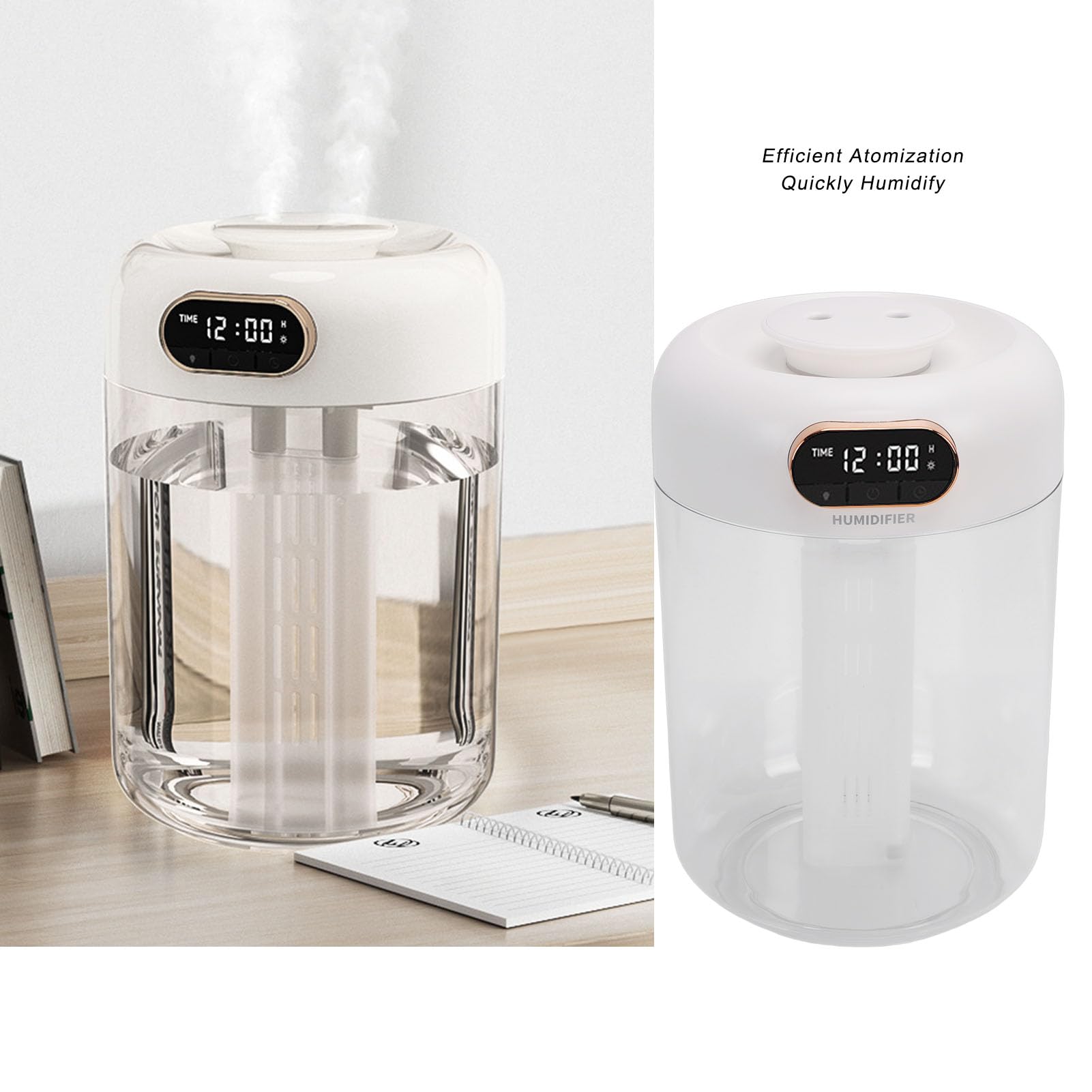 Umidificatore a Doppio Spruzzo Umidificatore Personale Silenzioso 3L con Luce Notturna per Camera da Letto, Ufficio, Dormitorio