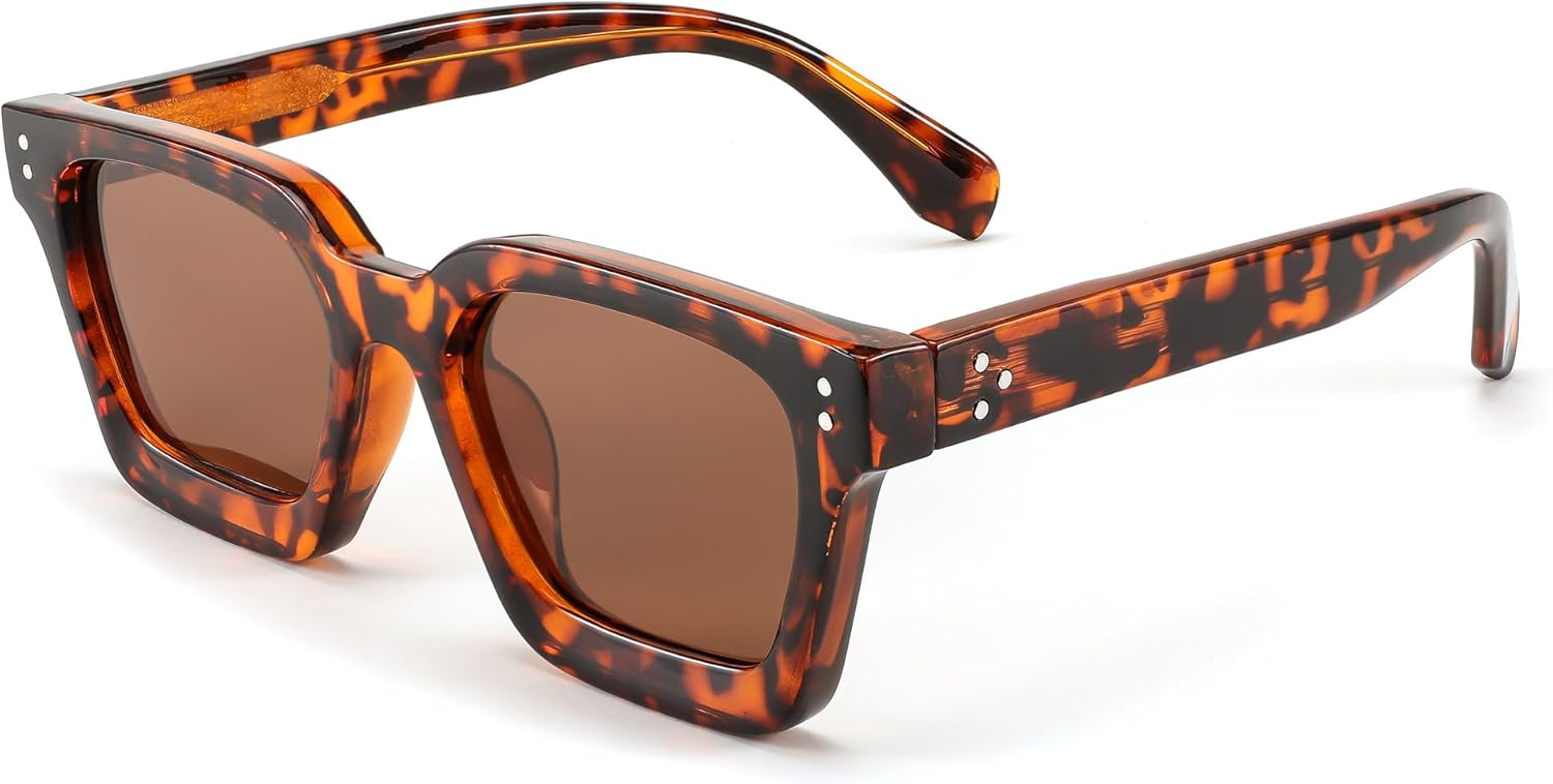 FEISEDY Sunglasses Men Women Polarized, Chunky Square Thick Frame, Rectangle UV400 Shade Sun Glasses B2396