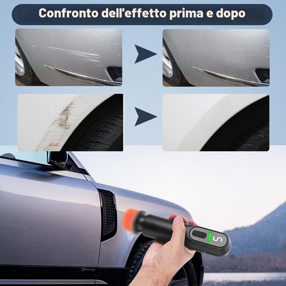 Lucidatrice Auto Senza Fili, Kit Mini Lucidatrice Auto con 3 Marce, Batteria Ricaricabile Al Litio 2000mah, Mini Lucidatrice Rotorbitale per Lucidare e Riparare i Graffi Sulle Auto