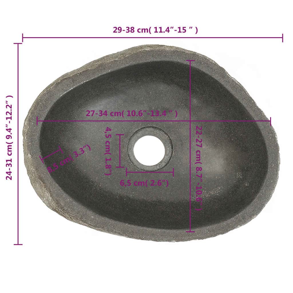 vidaXL Lavabo en Pierre de Rivière Ovale, Lave-Mains, Vasque à Poser de Toilette Salle d'Eau Salle de Bain Maison, (29-38) x(24-31) cm