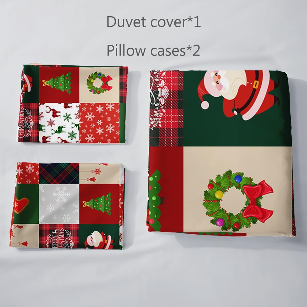 Lunoroey Christmas Bedding Duvet Cover Set Kids Boys Girls Santa Christmas Tree Reindeer Print Plaid Quilt Cover Comforter Cover Bed Sets Gift for Xmas Double 200x200 cm - Image 4