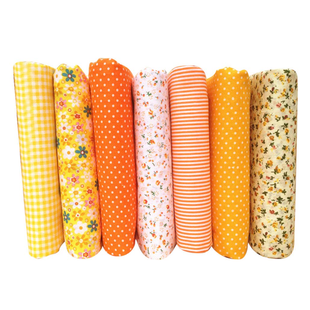 7pcs Pink Printing Floral Dot Stripe Cotton Quilting Fabric Quarter Bundle Patchwork Quilting Fabric Sets Sewing Fabric Patchwork Flower Dots DIY Quilting Handmade Craft Yellow