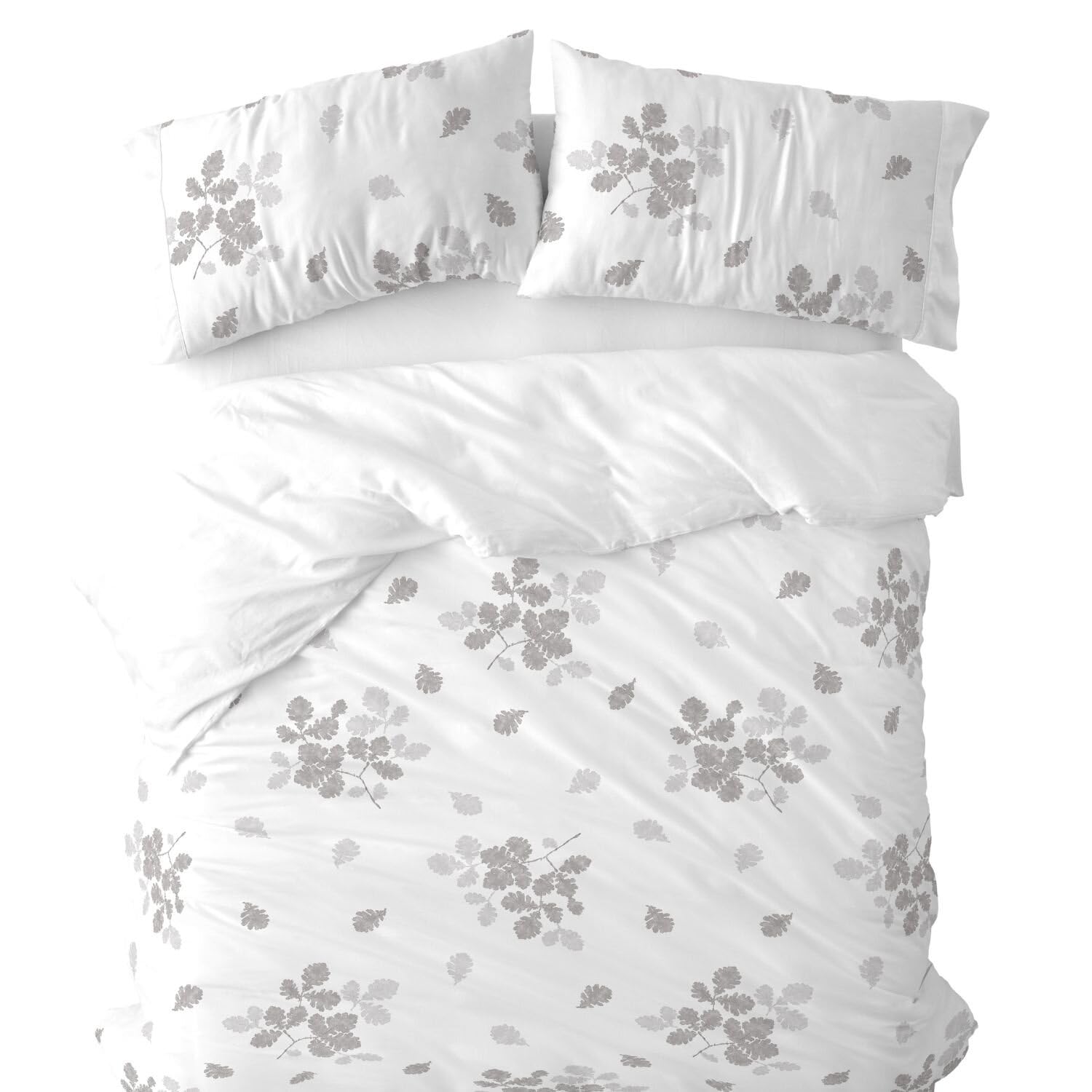 Burrito Blanco Funda Nórdica Estampada 100% Algodón 200 Hilos Cama 135 Gris | Incluye Bajera y 2 Fundas de Almohada | Cierre de Botones | Tacto Suave | Larga Duración | Fácil Planchado | Apto Secadora