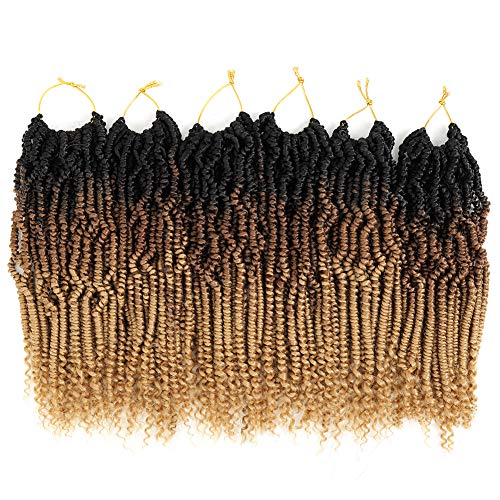 6 Packs Mini Passion Twist Hair 12 Inch Ombre Colors Bomb Twist Hair for Pre-looped Synthetic Crochet Braiding Hair (Black Brown Light Brown)