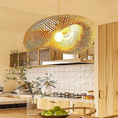 AHQX Lampe Vintage Pendentif Main Naturelle Lampe Suspendue En Bambou Nostalgique E27 Lampes Suspendues Réglable Chambre Restaurants Lustre Séjour Salle À...