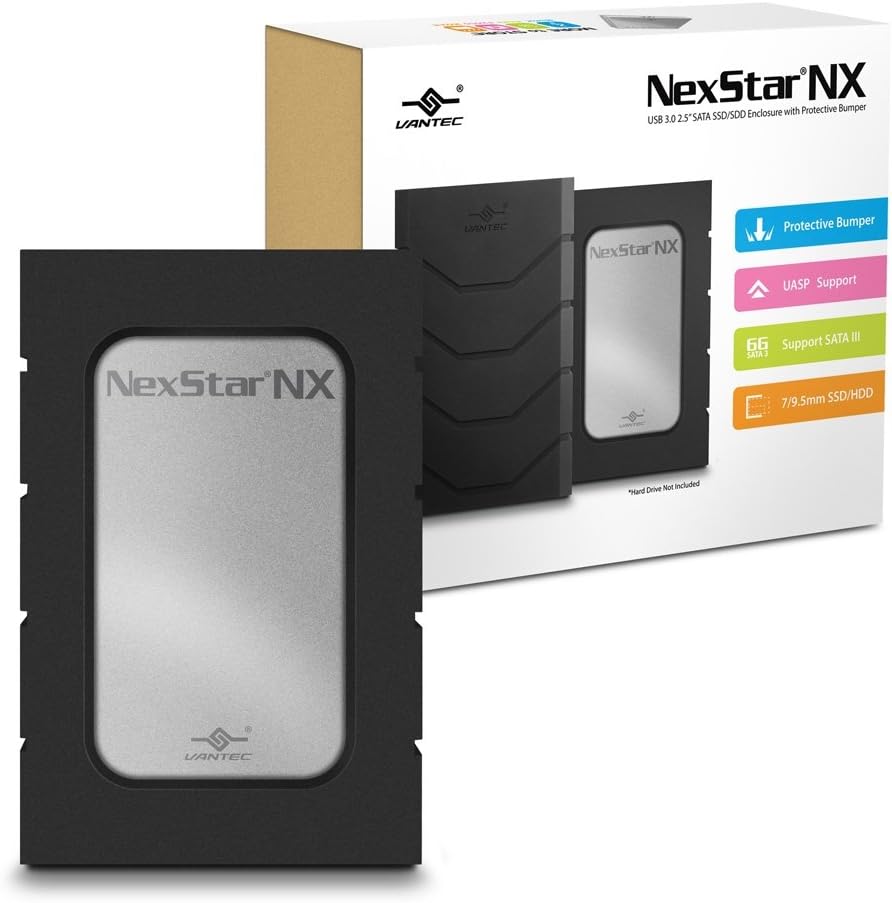 VantecNST-239S3B-SV NexStar NX 2.5" SATA to USB 3.0 Enclosure for 7mm & 9.5mm SSD and HDD with Bumper