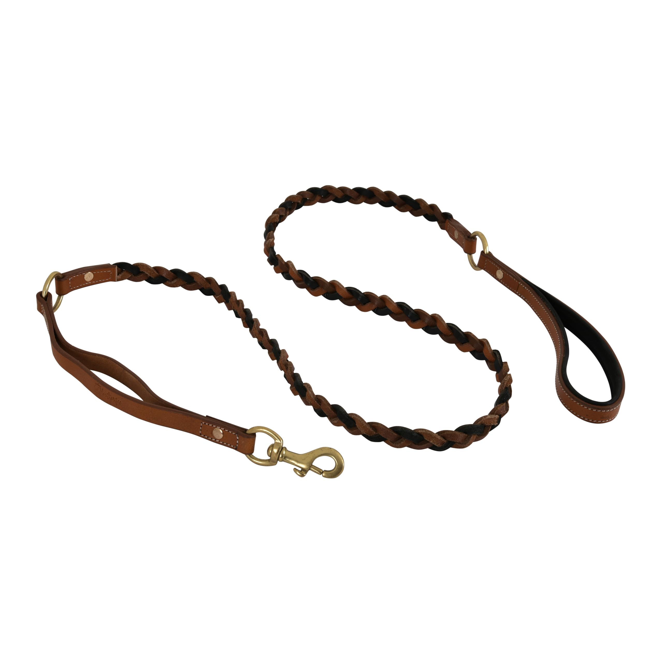 Correa de cuero de doble asa para perro, 1.8 m, trenzado resistente, asa de tráfico para perros pequeños, medianos y grandes (carbón)