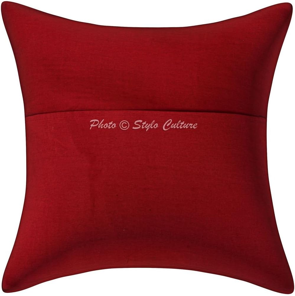 Ethnic Decorative Couch Sofa Toss Throw Pillow Cases 40x40 cm Cotton Bedroom Maroon Tropicana Printed Kantha Square Luxury Envelope Bohemian 16x16 Inch Cushion Covers - 5 Pcs