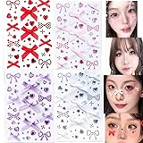 フェイスシール キラキラ【4個セット】メイクシール 顔シー ル 子供 ラインストーン リボン ハート 円形 貼り付け簡単 DIY ネイルデコパーツ 顔面デコ 携帯電話飾り用 貼り付け可能