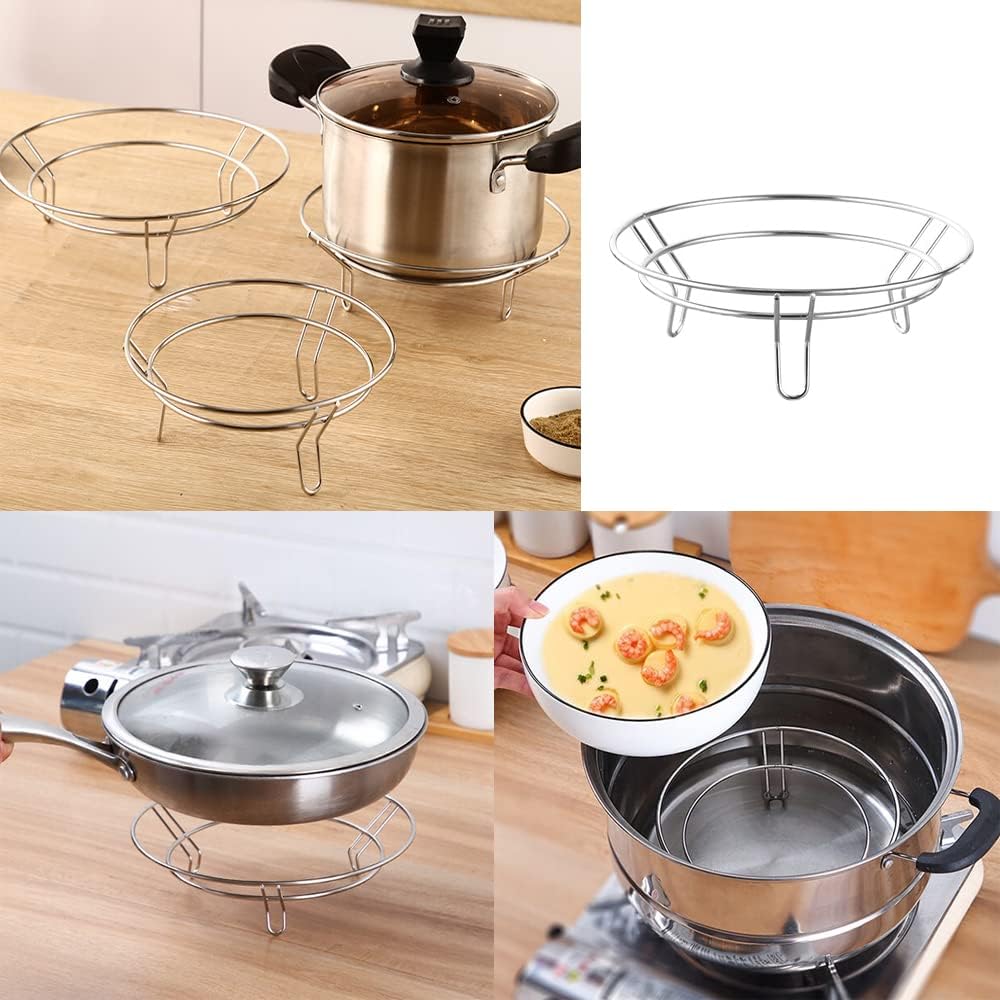 2 Pack Wok Pan Holder Hot Stir-Fry Pans Wire Rack Steamer Dish Base Serving Stand Round Bottom Pot Trivet Bracket Stainless Steel Heat Resistant for Kitchen Table Countertops Cooling
