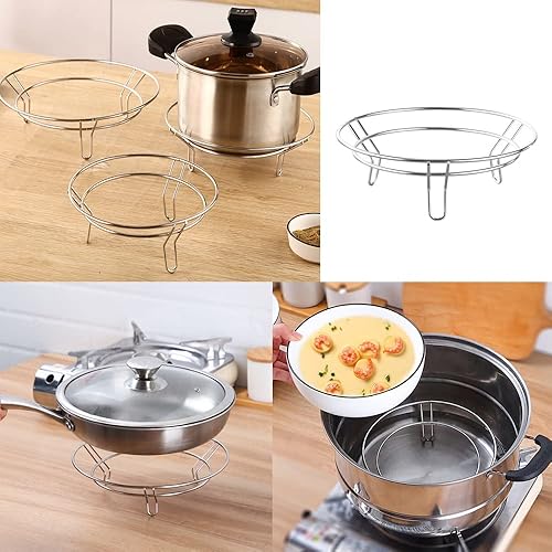 Miniatura 4 de Paquete de 2 soportes para sartén wok, sartenes calientes, estante de alambre, base de vapor, soporte para servir, soporte de fondo redondo, soporte