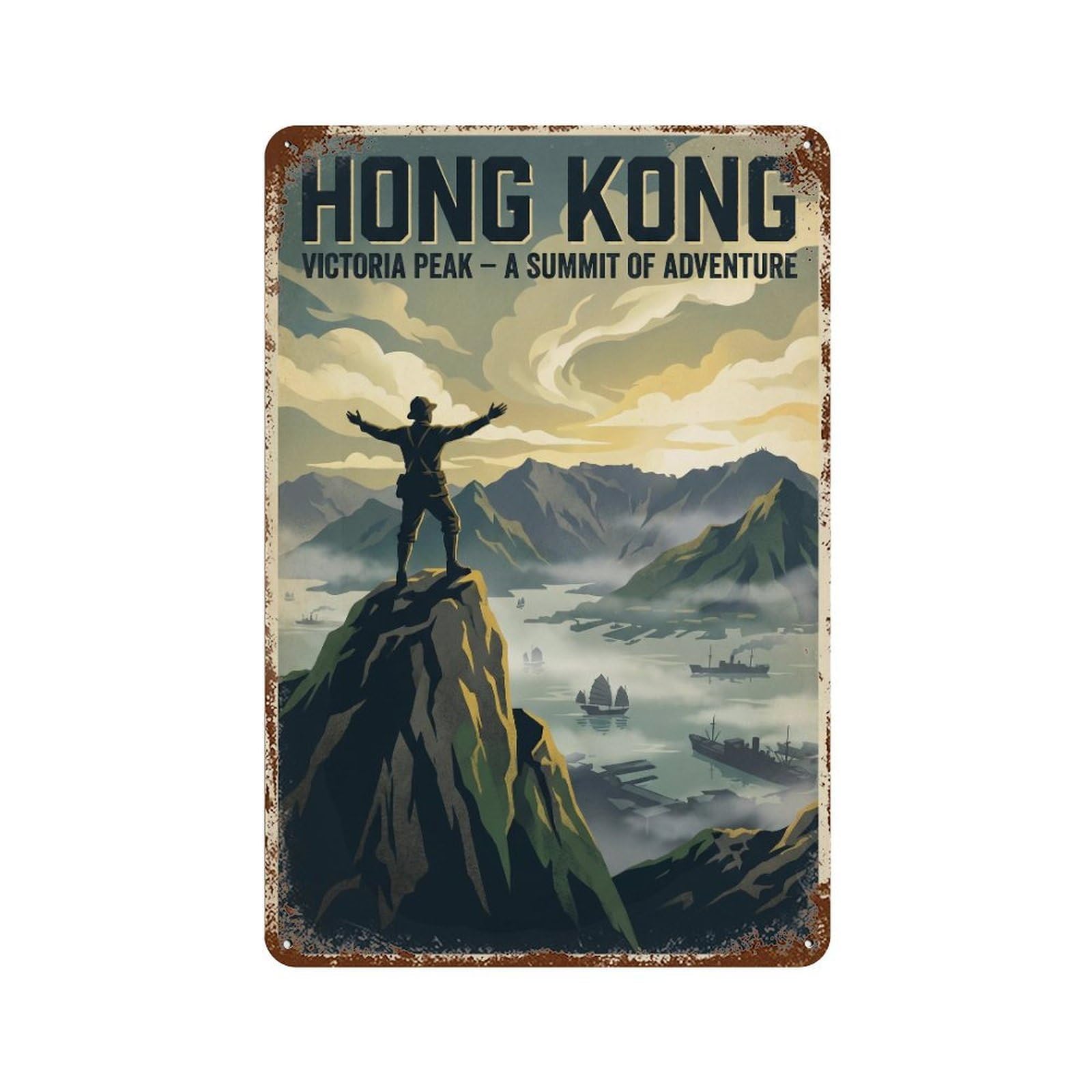 Metal Tin Sign Vintage Travel Hong Kong Summit