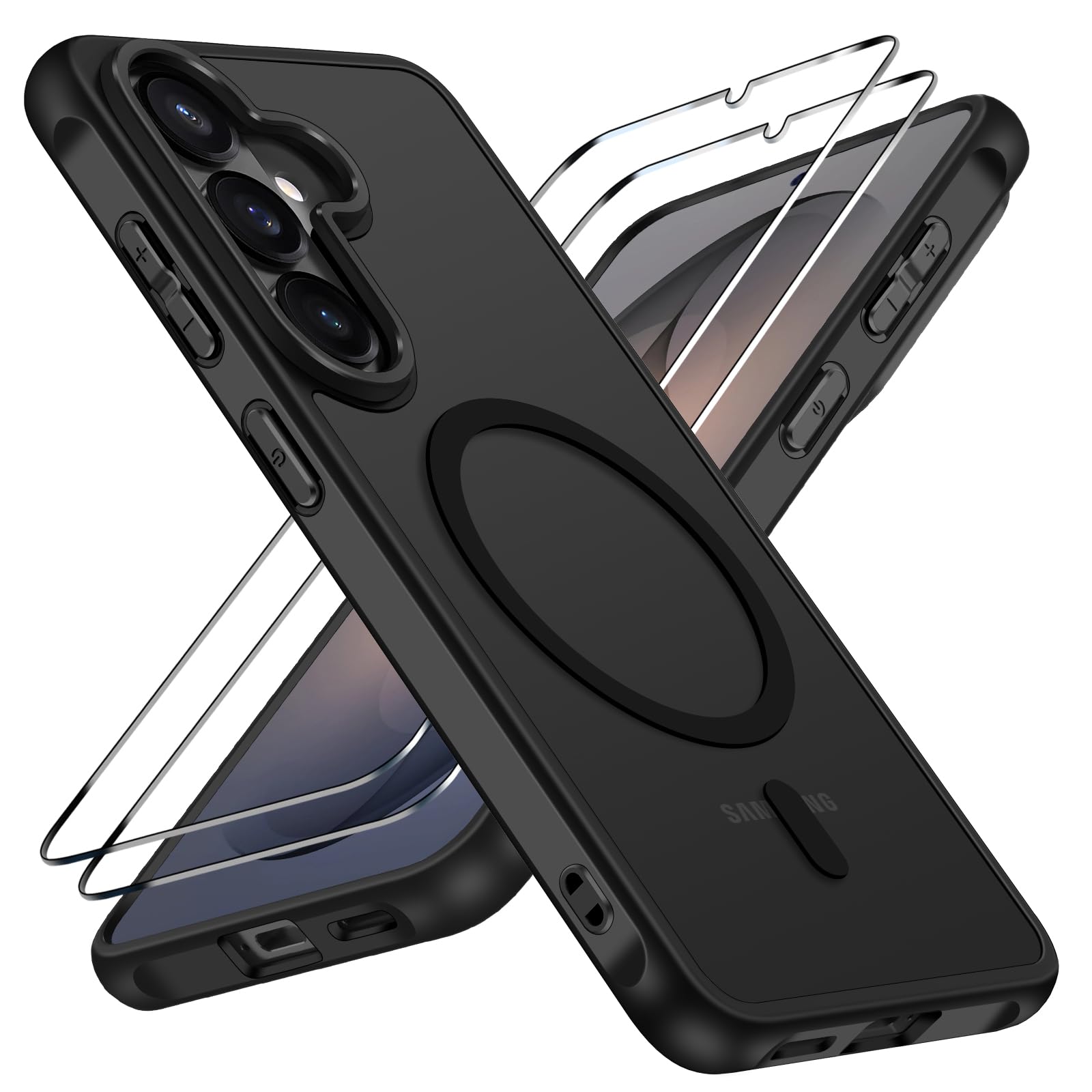 ivoler for Samsung Galaxy S26 Magnetic Case, Fit for MagSafe, with Screen Protector X2, Military-Grade Shockproof Cover, Full Camera Protection, Translucent Anti-Fingerprint Case, Black