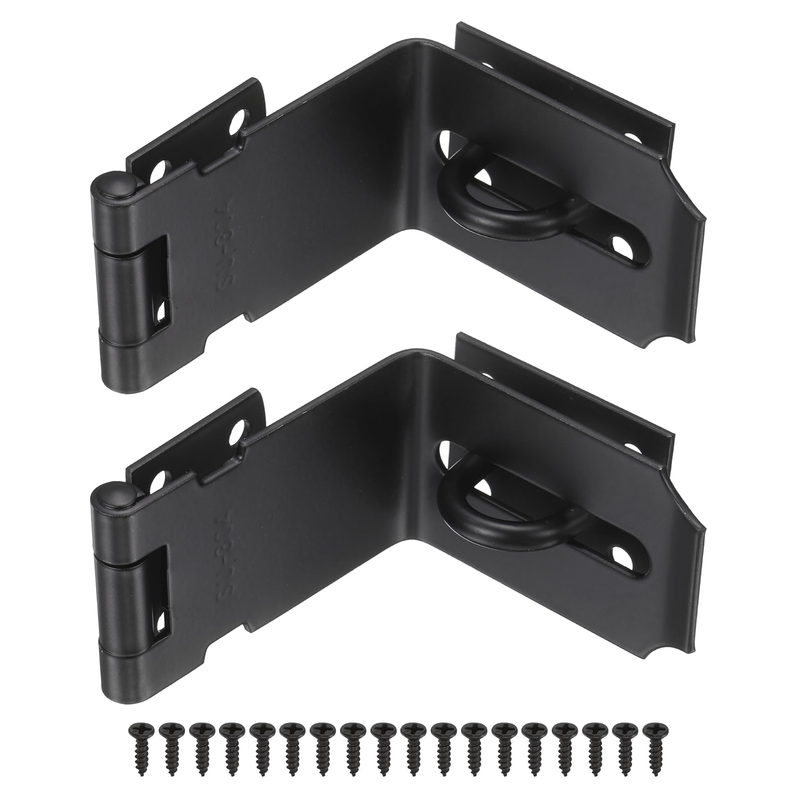 PATIKIL Door Hasp Latch (5 Inch, Black) (2 Pcs), Stainless Steel 90 Degree Padlock Hasp Safety Angle Locking Latch with Screws, Suit for- Cabinet/Garden/Yard/Shed/Closet