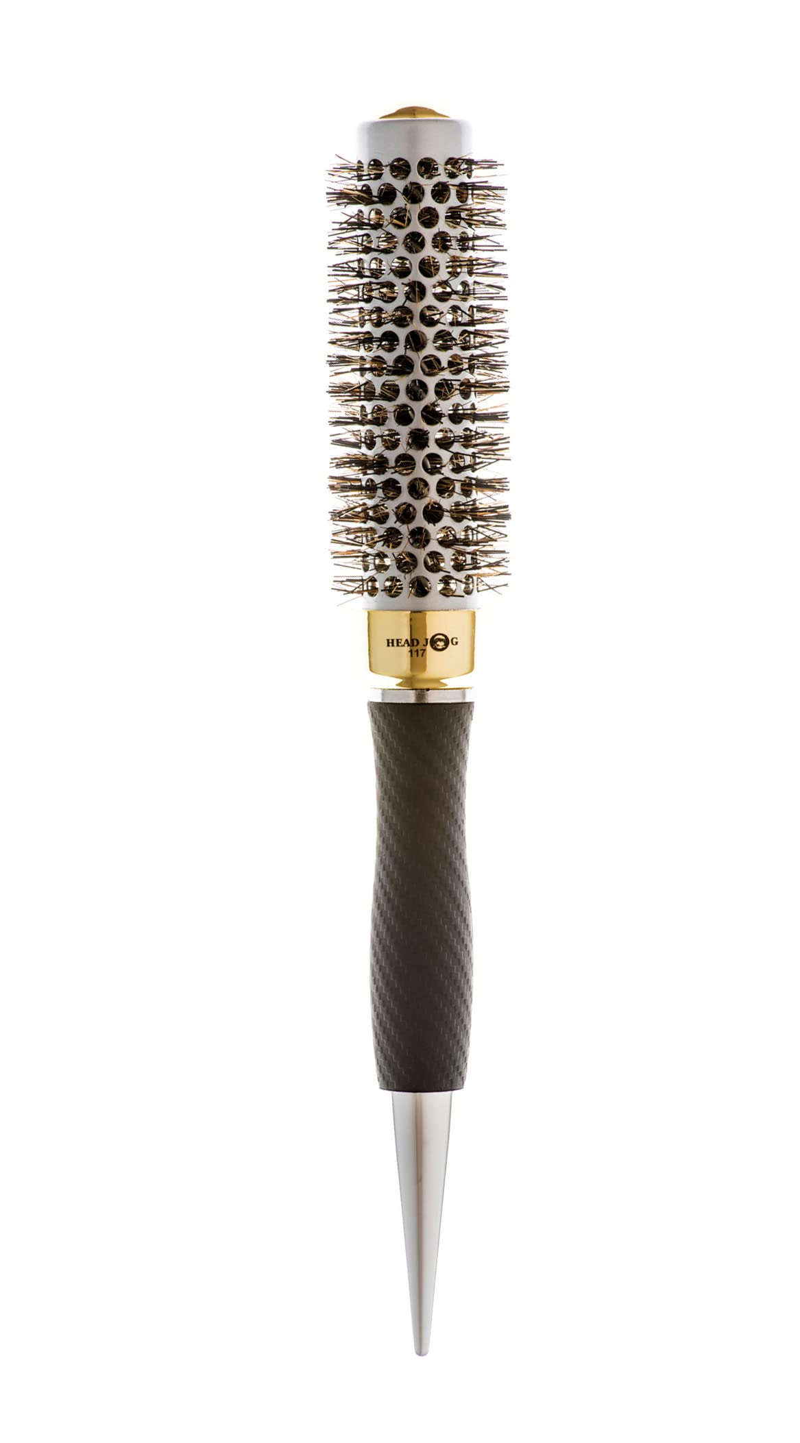 Head Jog 117 Gold Thermal Ceramic Radial Hair Brush. Round Barrel Hairbrush For Blow Dry, Curling & Styling. Ceramic Coated Barrel Brush With Boar & Nylon Bristle. Great For Frizz Free Styles. 25mm