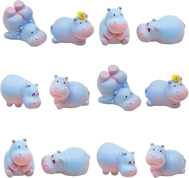 12Pcs Mini Hippopotamus Figurines Cute Miniature Hippo Figures 1 Inch Resin Hippos Cake Topper for DIY Fairy Garden Micro Landscape Diorama Bonsai Car Interior Birthday Decor