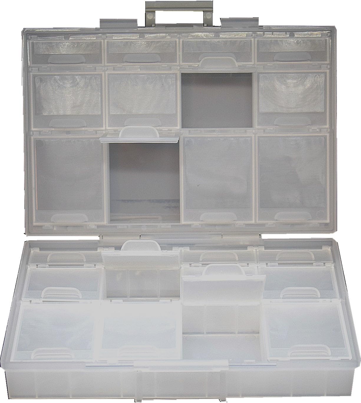AideTek 2 units Half Transparent Multi-Purpose 24 Compartments Clear Organizer Case BOX-ALL-24 for sorted parts 3 sizes 24 compartments with lid