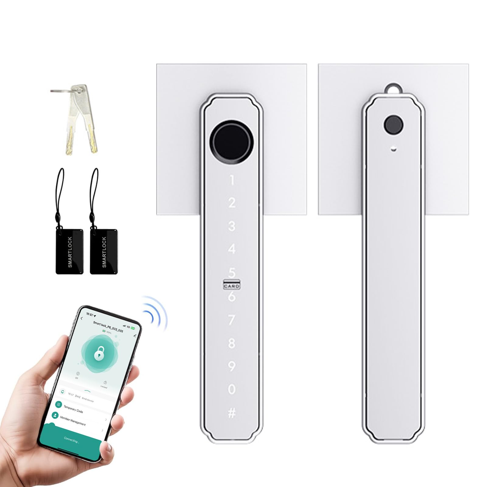 Cerradura de Puerta Inteligente con Huella Digital, Entrada sin Llave, Cerradura de Puerta Biométrica 5 en 1 con Control de Aplicación, Teclado de Contraseña, Tarjeta IC, Bloqueo Automático
