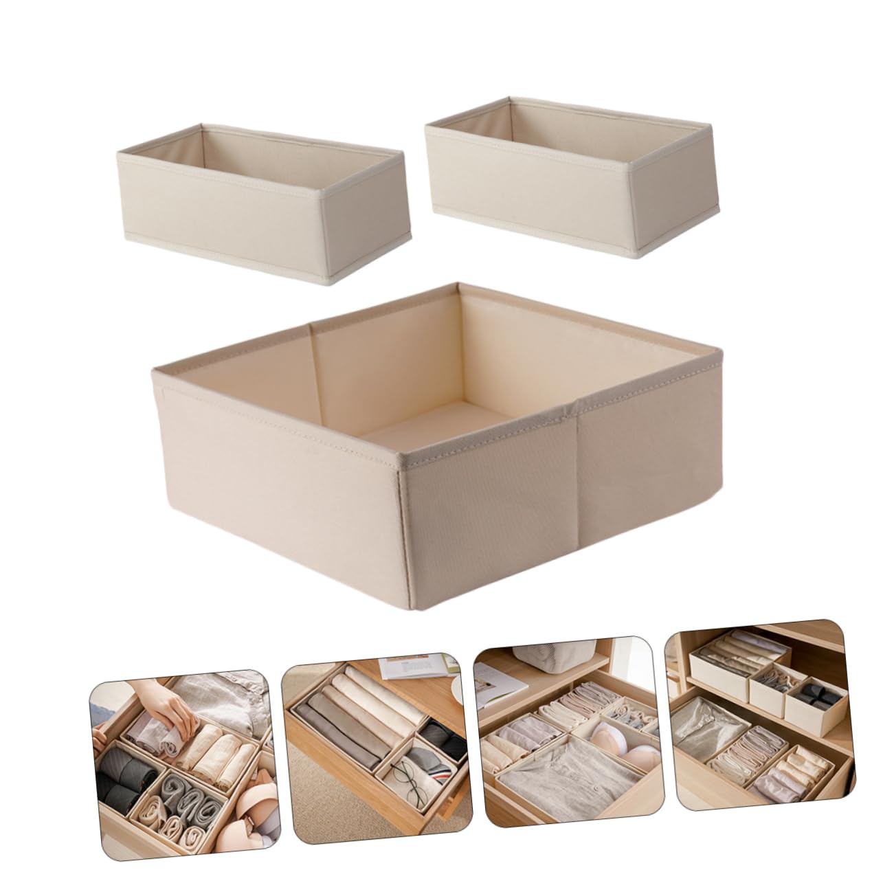 Contenitore per Biancheria in Stoffa 3 Pezzi Beige, Organizzatore