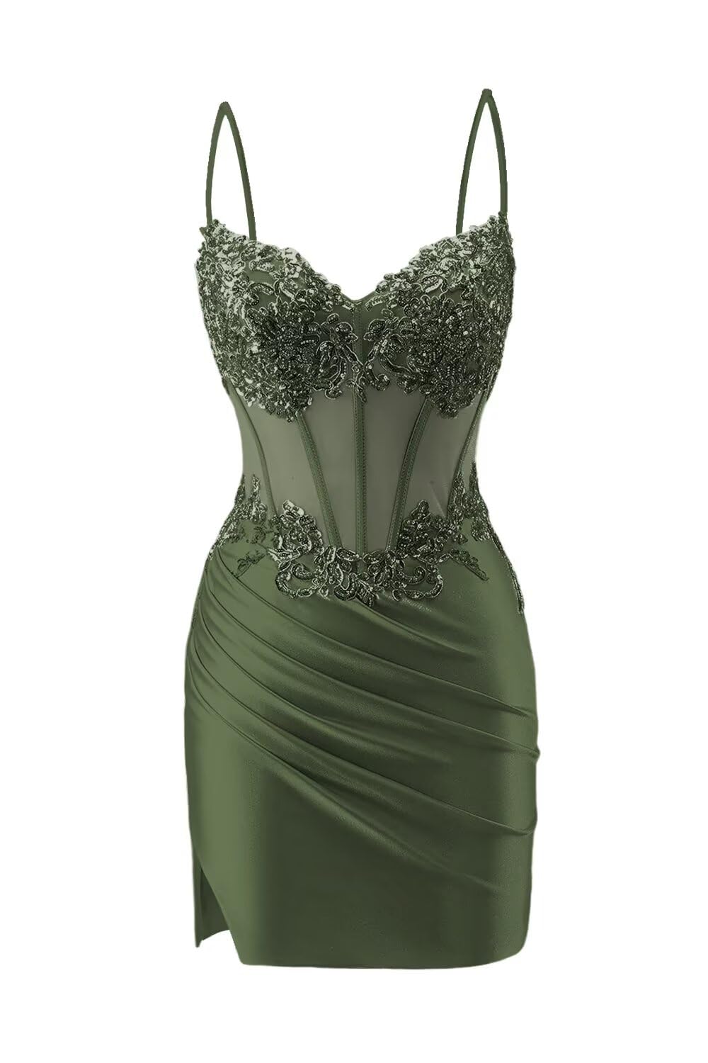 RSOETOO Lace Applique Homecoming Dresses for Teens 2026 Satin Mermaid Mini Short Prom Dress RON114