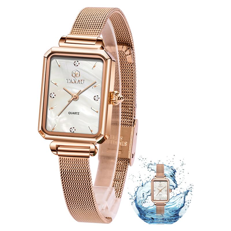 Taxau Geschäftlich Damenuhr Kleine Handgelenke wasserdichteuhren Vintage Edelstahl Uhr Quarzwerk Lässig Römische Ziffern Armbanduhr Leder Edelstahl Damen Armbanduhr