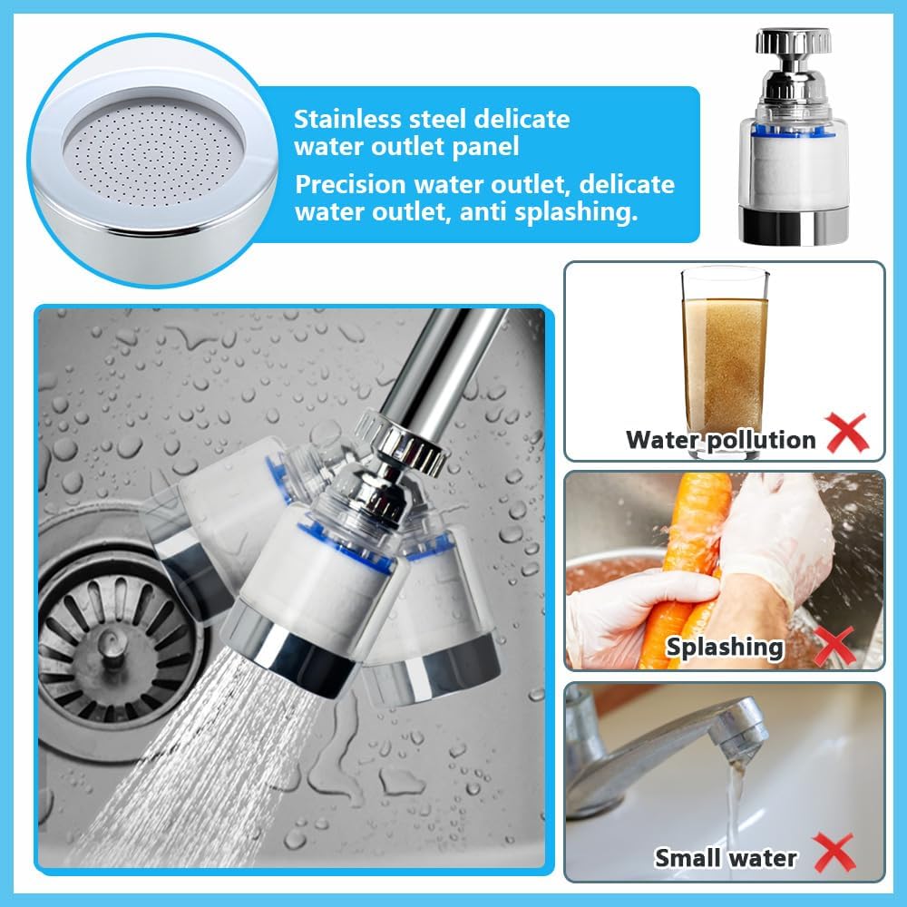 2 Pezzi Ruotabile A 360° Rubinetto Depuratore Acqua filtri per rubinetto Con 6 Elementi Filtranti In Cotone PP Filtro calcare dell'Acqua del Rubinetto Filtro Lavandino Bagno per cucina e bagno