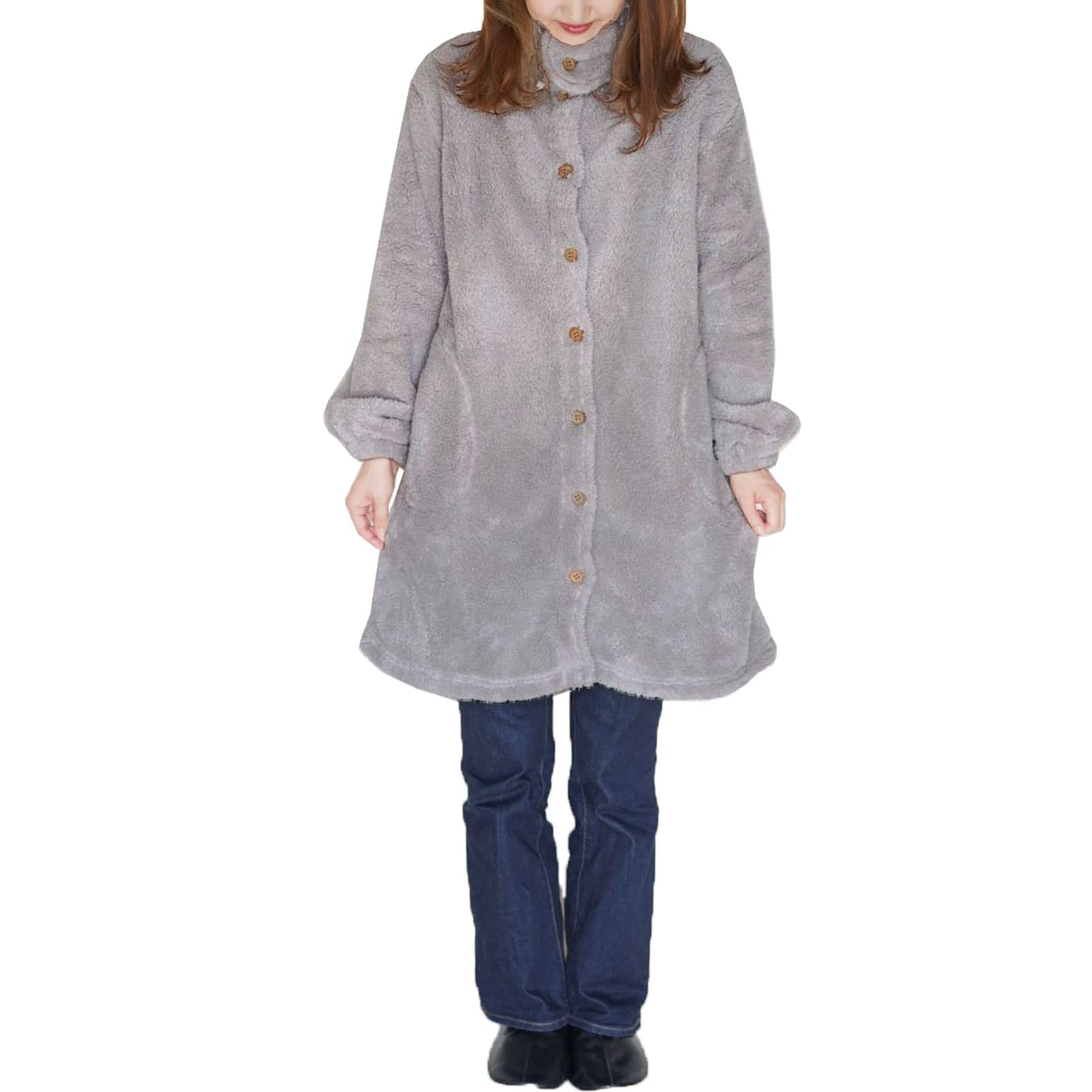 AR aromaroom Loungewear, Women's, Winter, Fluffy Dress, Long Cardigan, Elastic Cuffs, Gown, Room Dress, Long Sleeve, Loungewear, Cute, Warm, Gift, Christmas gray Fuwamoko Dress
