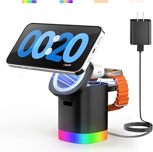 Miniatura 1 de Cargador inalámbrico para estación de carga Mag-Safe JoyGeek 3 en 1, soporte de viaje magnético para iPhone 16, 15, 14, 13, 12 Pro Max Plus, Apple