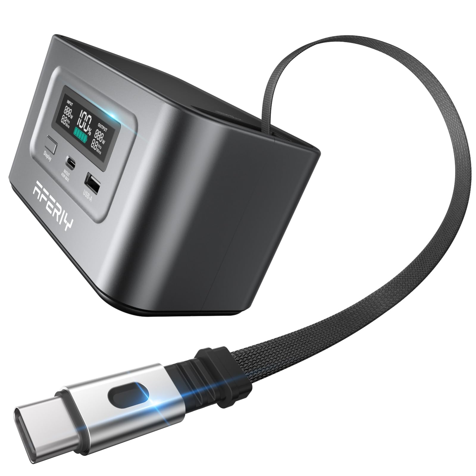 AFERIY Nano100 Generateur Electrique Portable 100W, Chargeur Portable 99.2Wh, avec Câble PD100W Rétractable, Charge Solaire avec 100W Max, Batterie Nomade, Station d'Énergie Camping, Noir