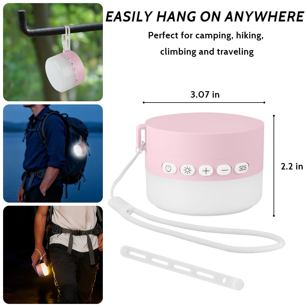 LED Camping Laterne, Wiederaufladbare Campingleuchte mit 4 Lichtmodi & SOS, Dimmbare Zeltlichter für Camping Notfall Hurricane Wandern Stromausfall (Rosa)