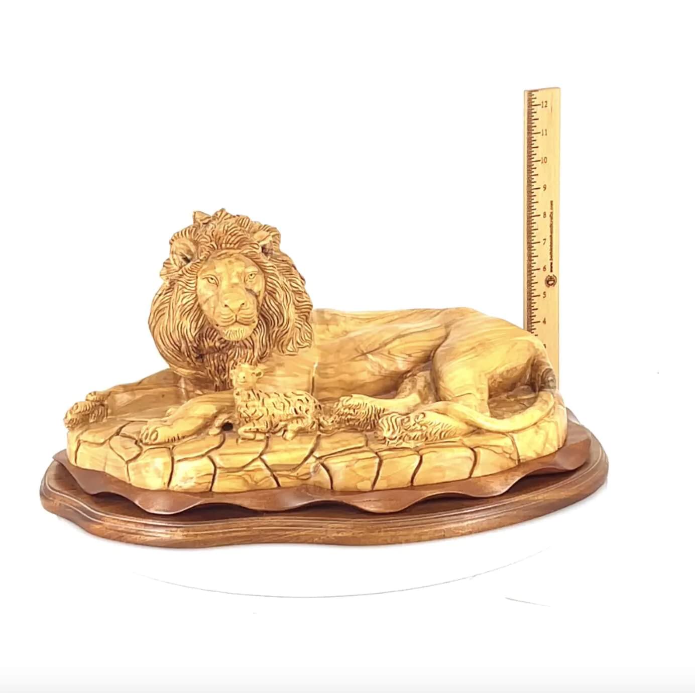 Bethlehem Handicrafts Hand Carved Wooden Lion with a Lamb