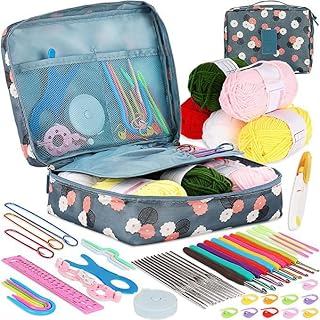 Forlity 58pcs Crochet Kits for Beginners, Stainless Steel Crochet Hooks with Non-Slip Soft Grip Handles, Includes Stitch Markers, Needles, Tape Measure, Yarn Needles, Perfect Knitting Gift