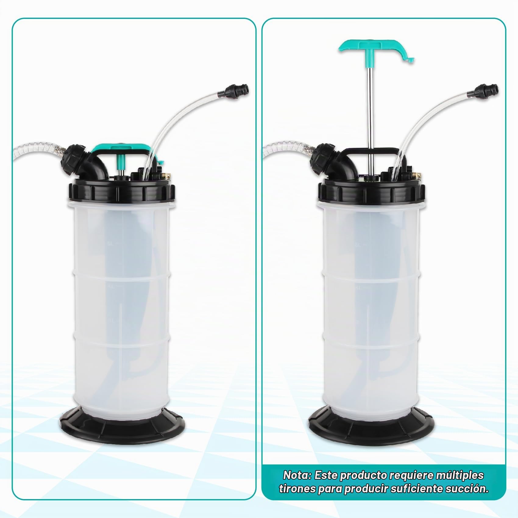 Bomba autoaspiración/Manual extracción Aceite Coche 5,3 litros, Incluyendo 4 mangueras, Regla de Aceite y mangueras de ventilación, Cambio de Aceite al vacío, Vaciado de Aceite del automóvil