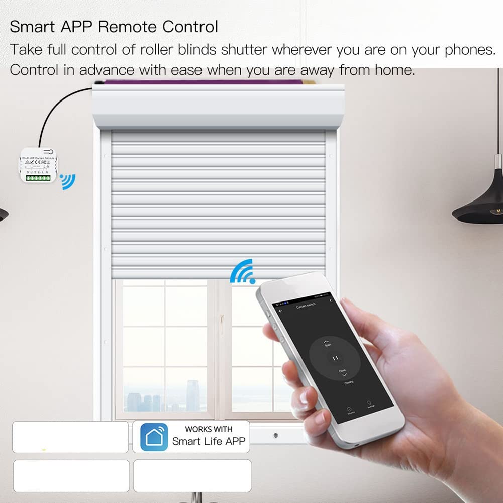 Tuya Smart Life Interrupteur de rideau aveugle WiFi 433 MHz avec télécommande pour commande électrique de volet roulant, 2RC 1RE