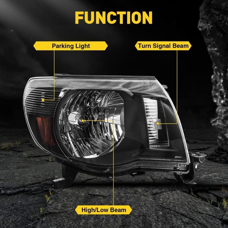 PHILTOP Headlight Assembly, Black Amber Headlights Compatible with Tacoma 2005 2006 2007 2008 2009 2010 2011, Clear Lens Headlamp