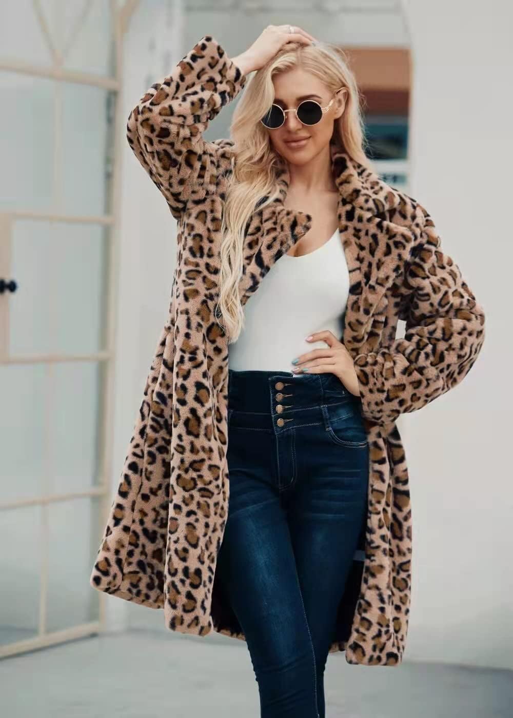 Long leopard suit collar faux fur coat women's casual coat autumn and winter new. - Image 4