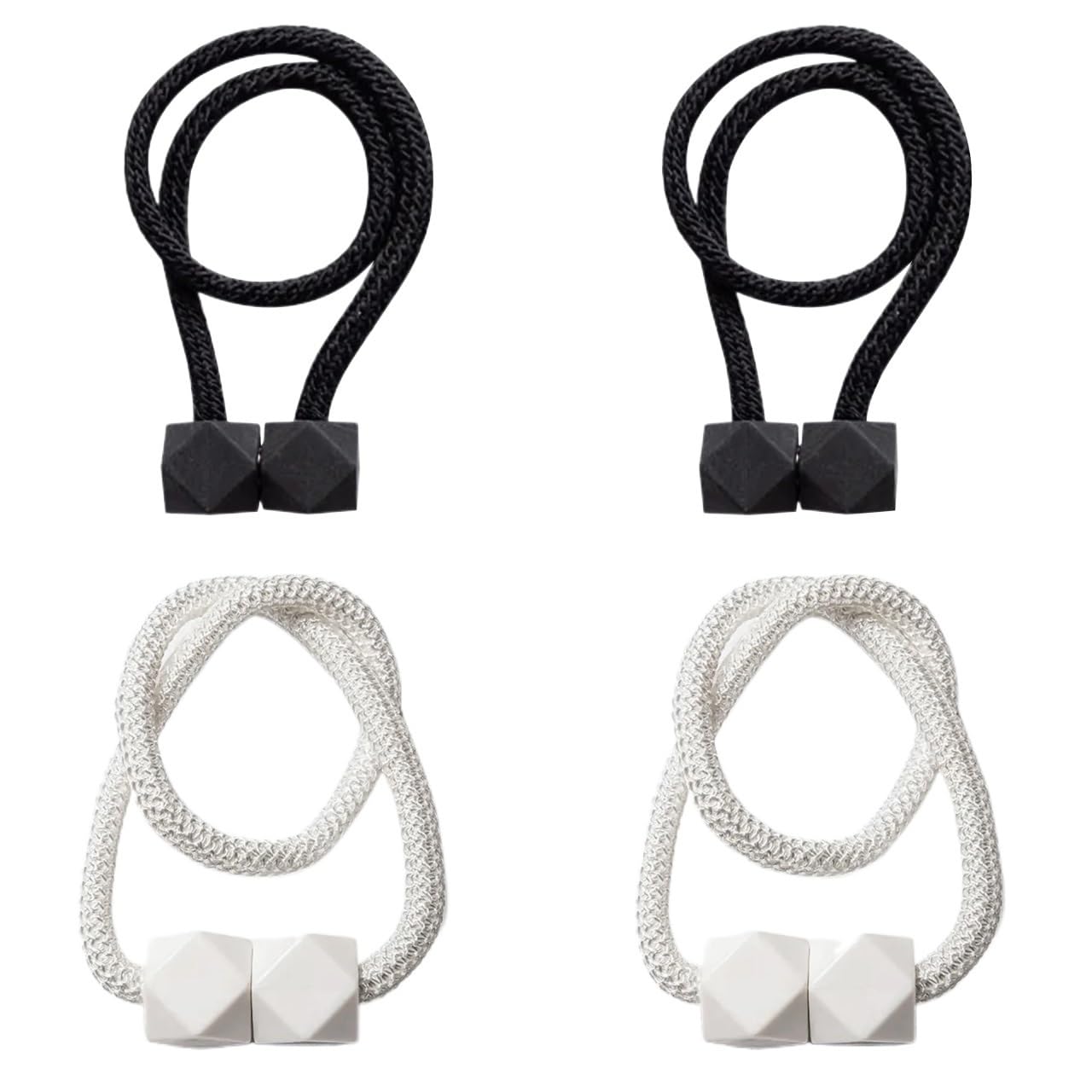 LYVQZPWLRLes Rideaux magnétiques, Embrasses de Rideaux à Aimant Puissant, 4 pièces, Design Corde épaisse(2black2whie)