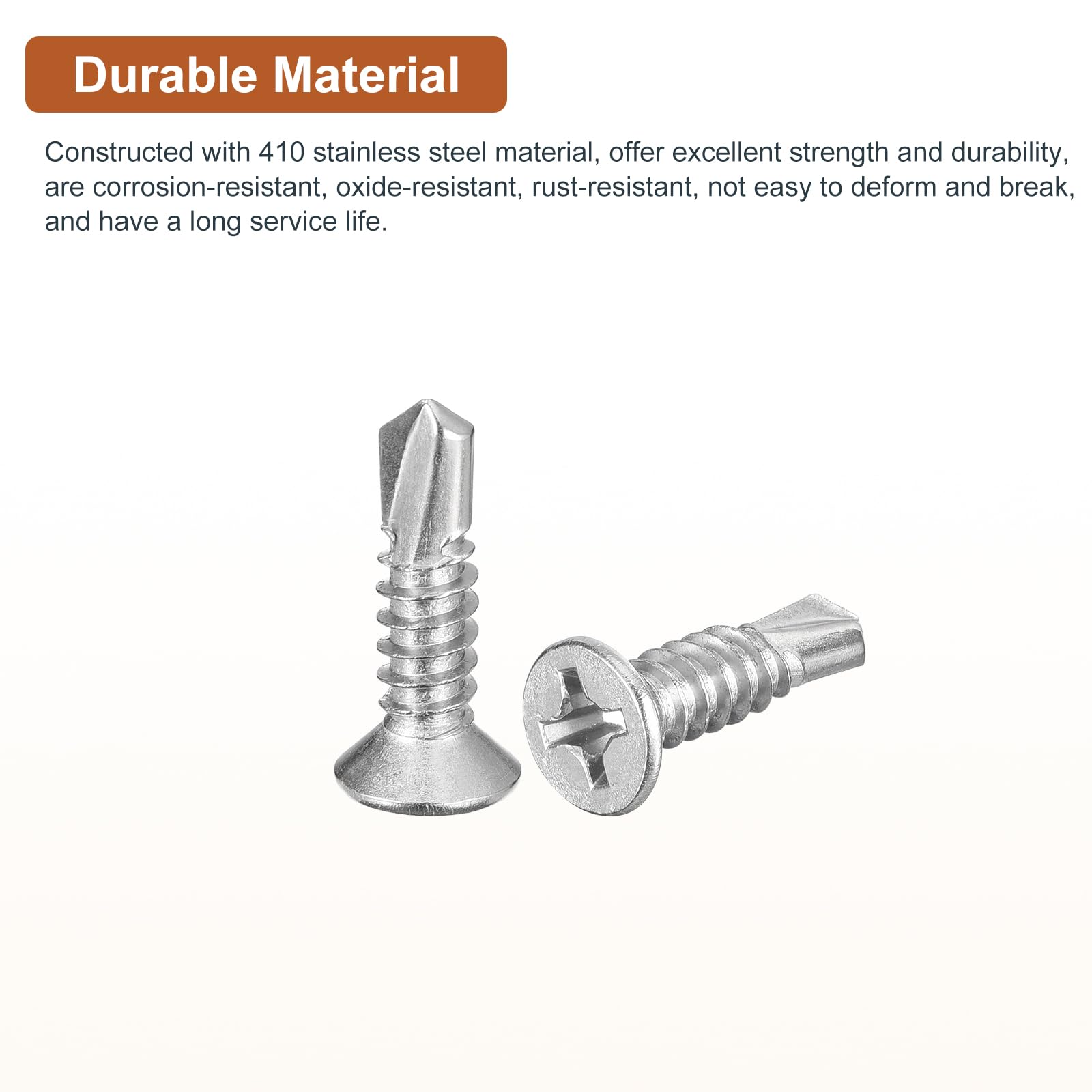 DTGN 100Pcs ST6.3x25mm Self Drilling Screws, 410 Stainless Steel Flat Head Phillips Sheet Metal Screw - Image 3