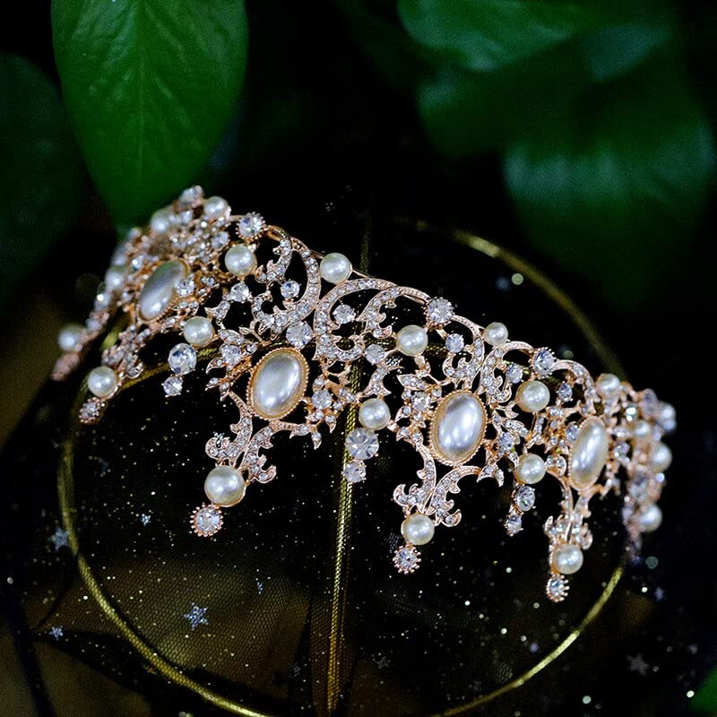 Rosenice 1 Pièces Or Couronne Baroque Vert Strass Émeraude Bijoux De Décor De Mariage Princesse Couronne Diadème Pour Le Mariage Bal Anniversaire Fête Fête Décoration Et