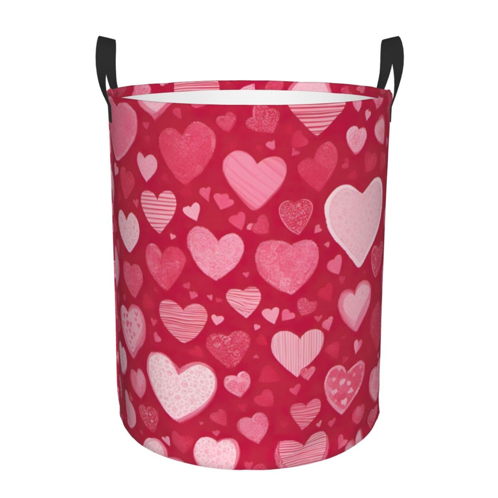 M Collapsible Laundry Hamper Round Valentine Day Print Storage