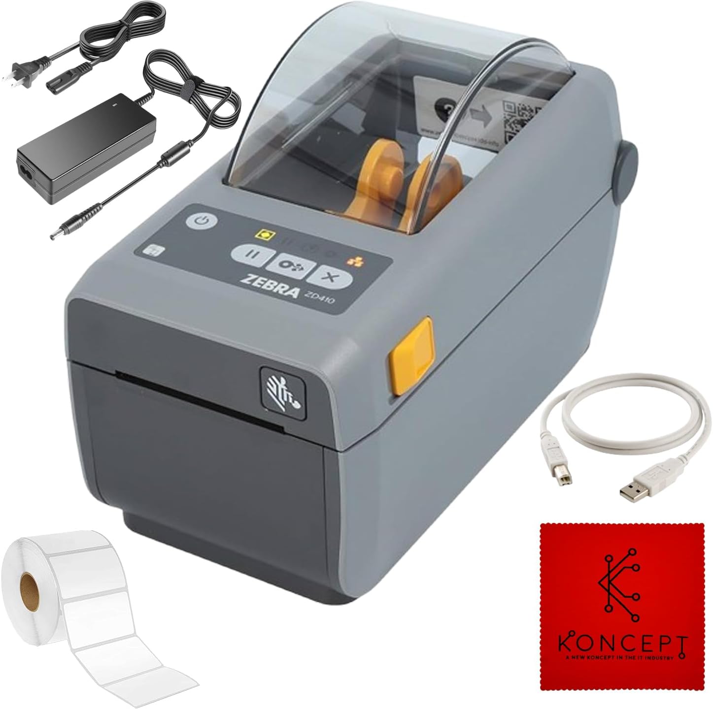 ZD410 Zebra USB Connectivity Thermal Label Printer Bundle – 1 Yr Guarantee – Zebra Direct Thermal Desktop Monochrome Printer with 24, USB 2.0 Cable, 2.25″ x 1.25″ Label Roll (Renewed)