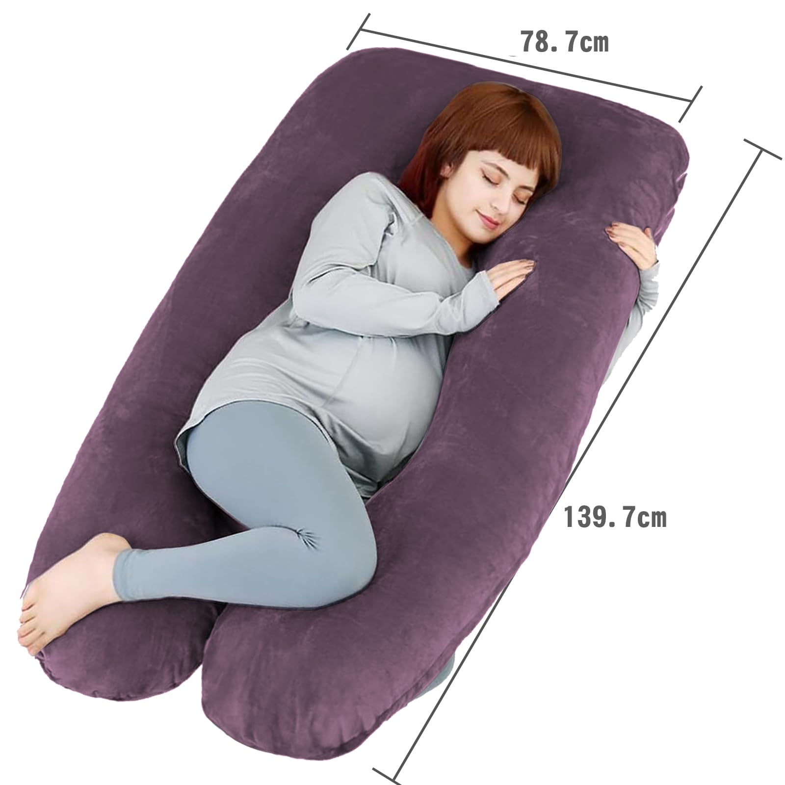 Cojín de embarazo en forma de U para dormir con forma de U, puede apoyar la espalda, los glúteos y las piernas de las mujeres embarazadas (morado)