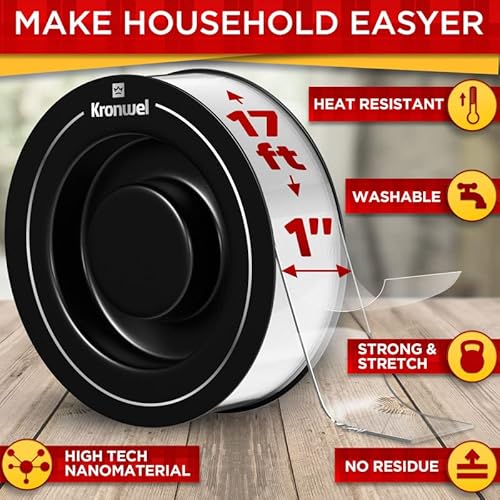 17 Feet, Double Sided Tape Heavy Duty, Double Sided Mounting Tape For Walls To Paste Poster, Picture And Households Items, Strong Sticky Tape, Wall Safe, Removable, Washable And Reusable, Multipurpose #TOP1